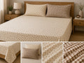 Soft Brown Floral and Gingham Bedding Set