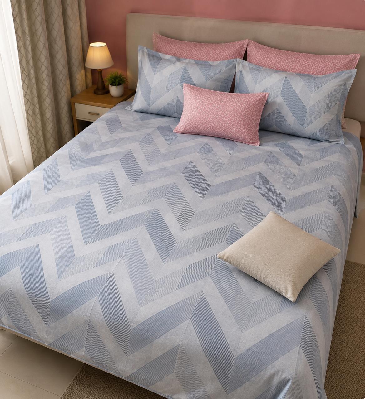 Pastel Blush & Steel Blue Geometric Bed Set