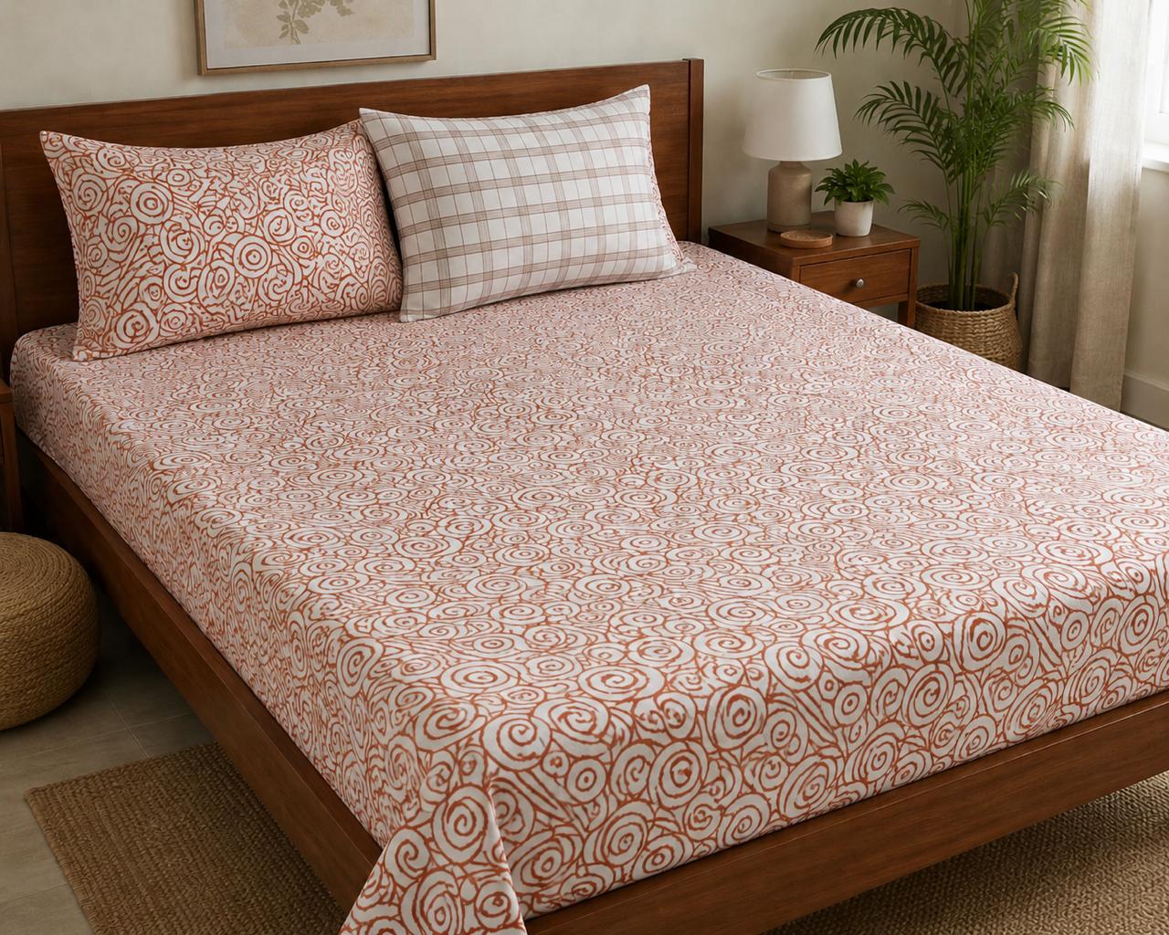 Abstract Rust Scroll Bedspread