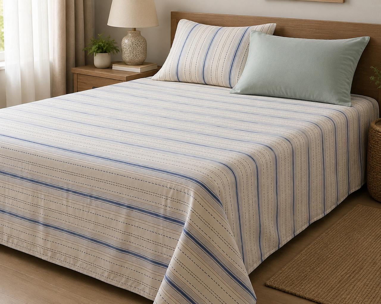 Coastal Breeze Blue and Cream Striped Bedsheet Set