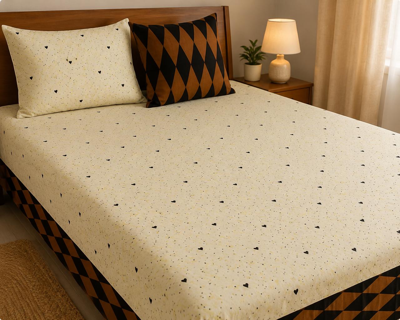 Contemporary Heart-Print Bedding in Cream & Amber