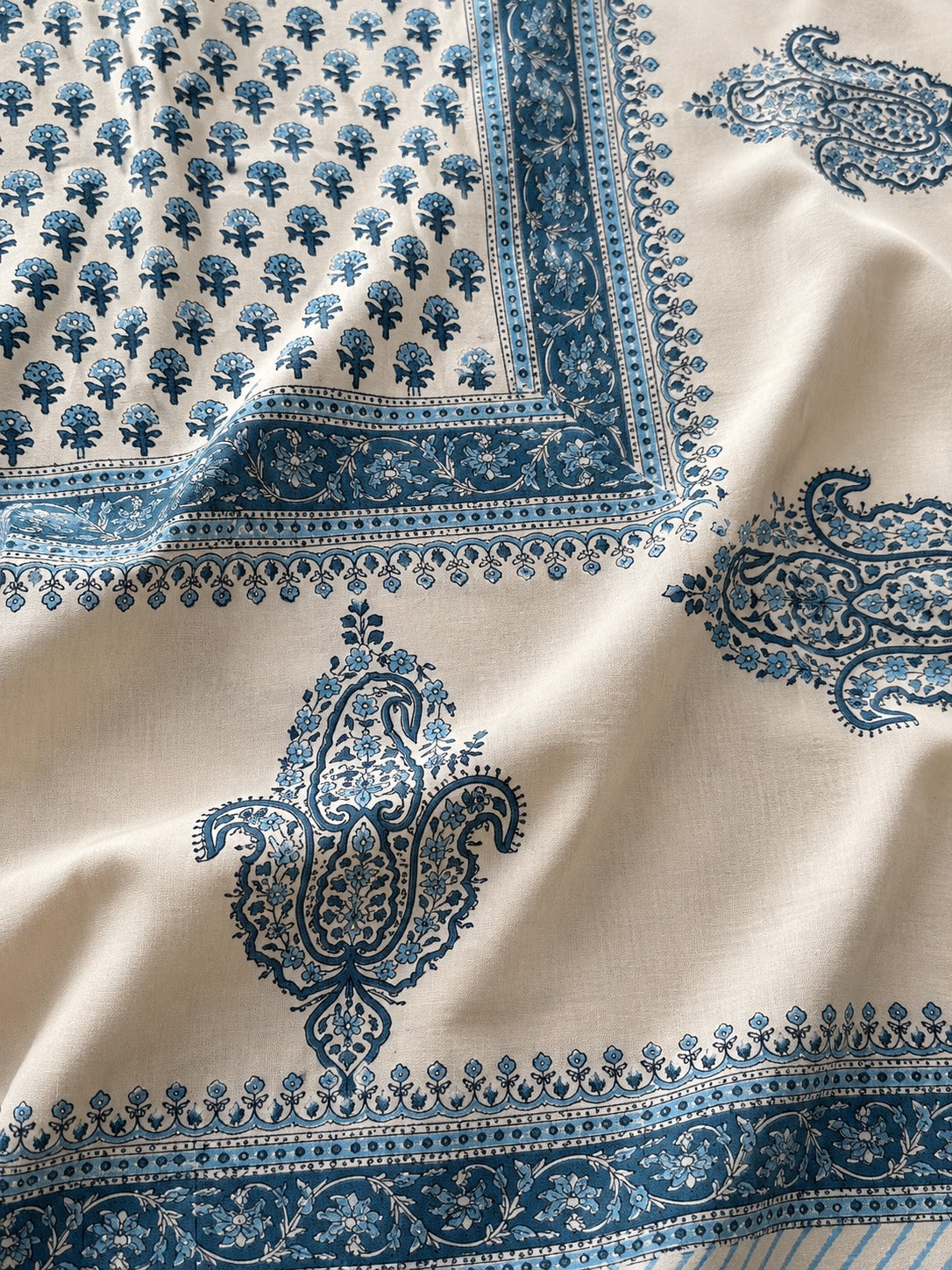 Elegant Indian Hand-Block Floral Patterned Bedding