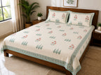 Sage Green Border Buta Print King Size Bedsheet