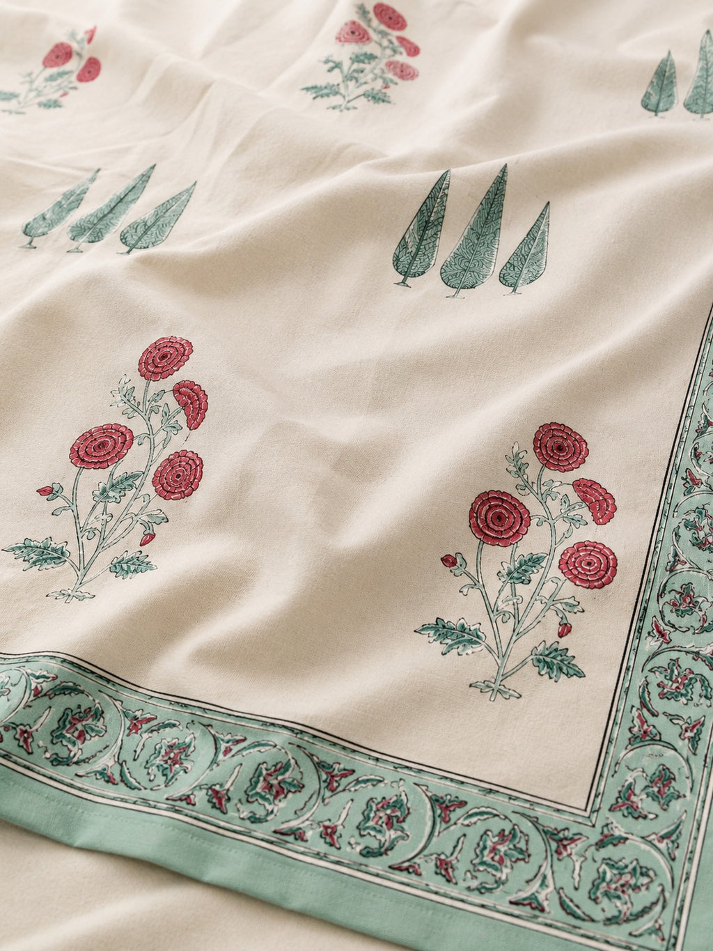 Sage Green Border Buta Print King Size Bedsheet