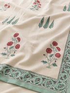 Sage Green Border Buta Print King Size Bedsheet
