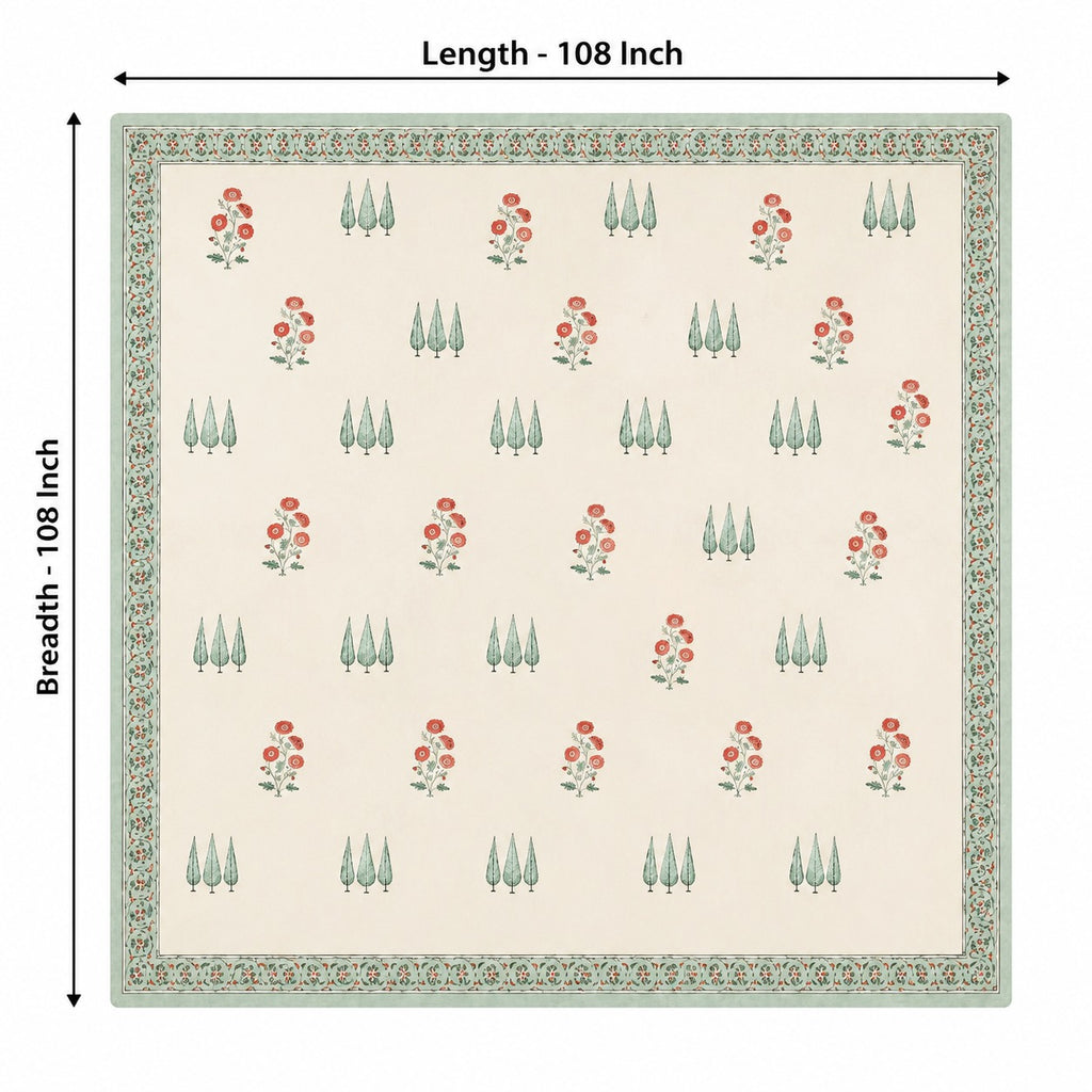 Sage Green Border Buta Print King Size Bedsheet