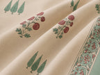 Sage Green Border Buta Print King Size Bedsheet