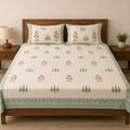 Sage Green Border Buta Print King Size Bedsheet