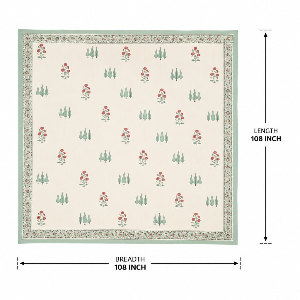 Sage Green Border Buta Print King Size Bedsheet